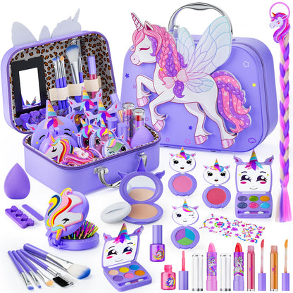 Beayuck Kids Makeup Kit for Girls - Girls Makeup Kit Toys, Real Washable Cosmetic Set with Storage Case, Kids Play Makeup Set for Christmas Birthday Gift 3 4 5 6 8 10 11 12+ Years Old, Pink