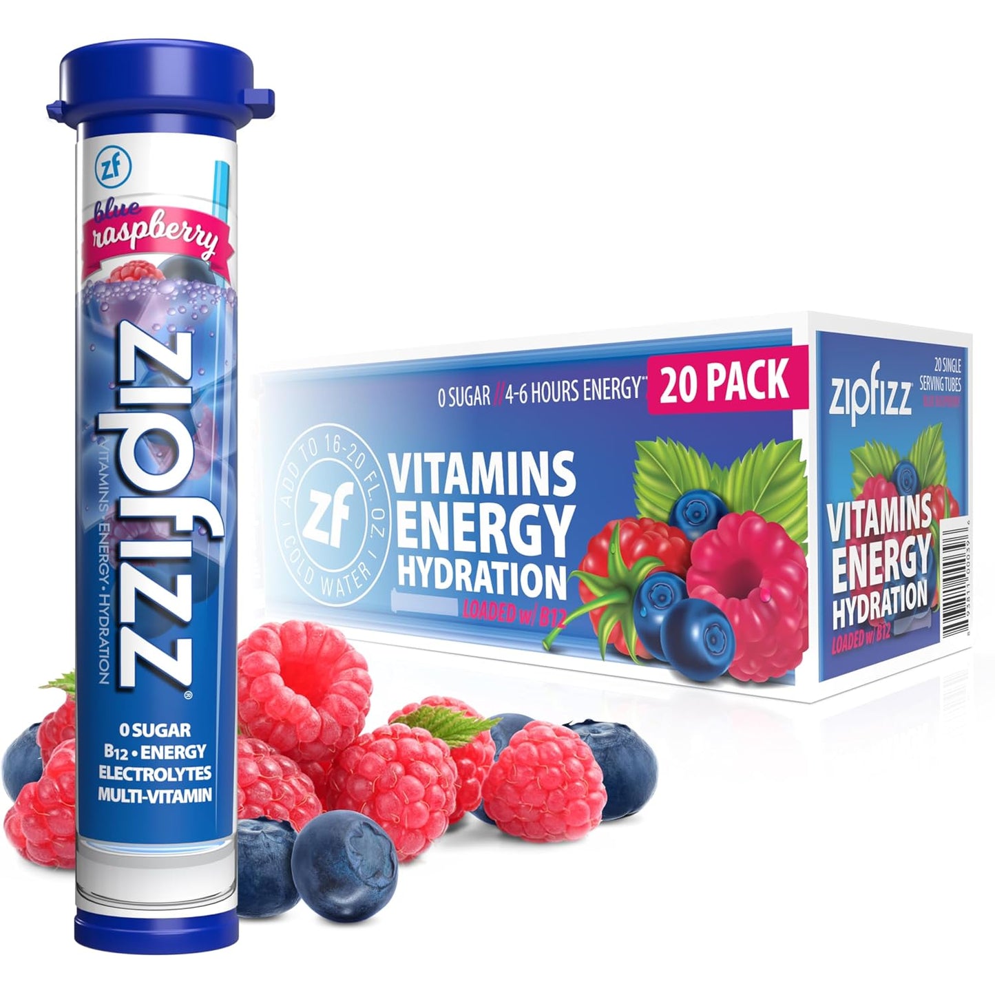 Zipfizz Daily Energy Drink Powder, Blood Orange, 20 Pack | 3-in-1 Sustained Energy, Rapid Hydration, and Essential Vitamins | Sugar-Free | Electrolyte Powder | Contains Vitamin B-12 & Antioxidants