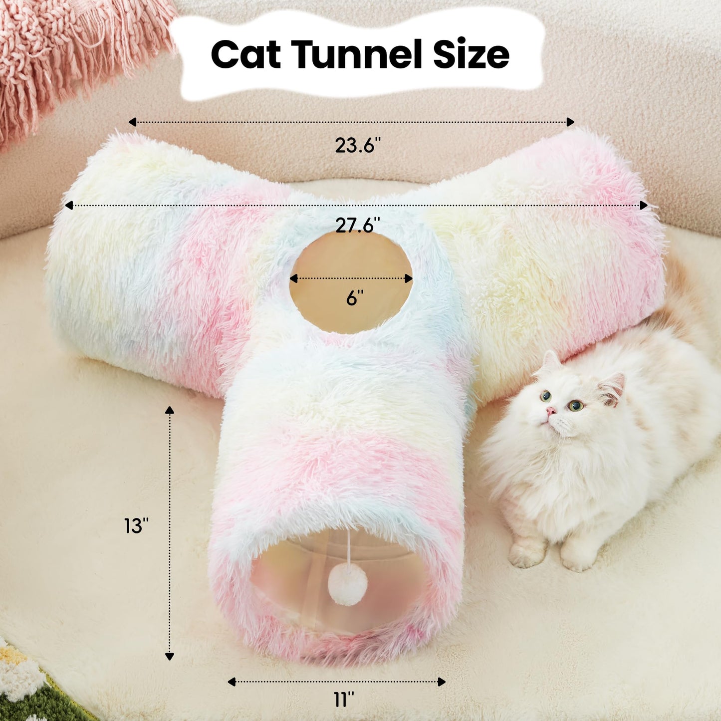 Tempcore Pet Cat Tunnel Tube Toys 3 Way Collapsible, Tunnels for Indoor Cats, Interactive Tube with Teaser Wand, Peek Holes & Hanging Ball, Black & Blue