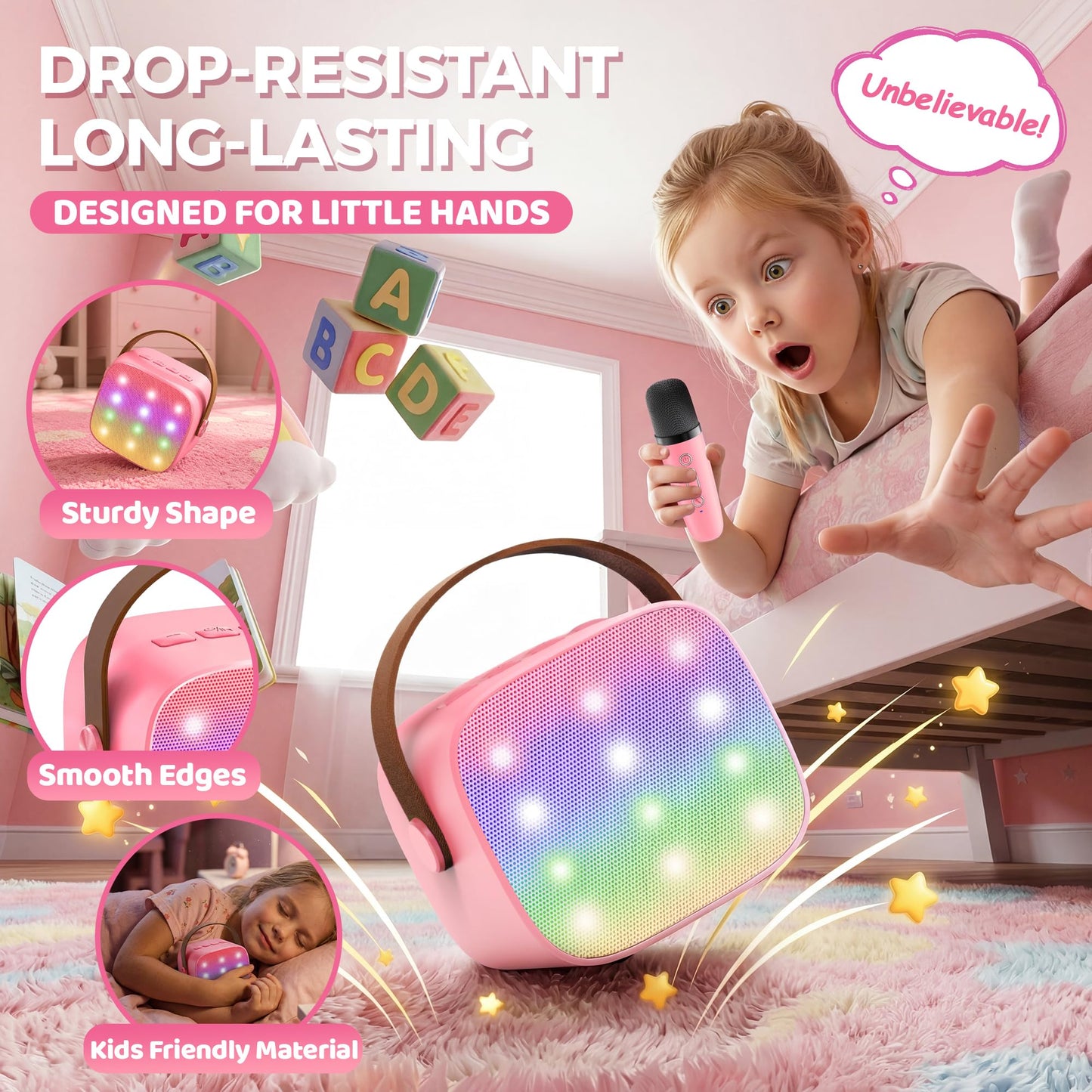 YLL Mini Karaoke Machine for Kids Adults, Portable Bluetooth Speaker with 2 Wireless Microphones, Trendy Birthday Gifts Toys for Girls Ages 3, 4, 5, 6, 7, 8, 9, 10+ Years Old Home Family Party (P-ink)