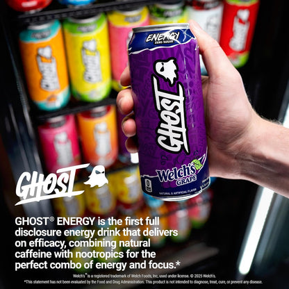 GHOST Energy Drink, Zero Sugars, 12-Pack, Cherry Limeade, 16oz | Energy & Focus Pre Workout Drink, No Artificial Colors, Gluten-Free, Vegan - 200MG Natural Caffeine, L-Carnitine, Taurine