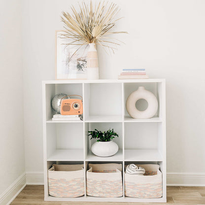 Light Honey Cotton Rope Baskets for Shelves, Set of 3 - 15"×10"×9½" - Woven Storage Baskets for Organizing - Closet, Nursery, Bedroom, Playroom - Toys, Books, Towels, Clothes