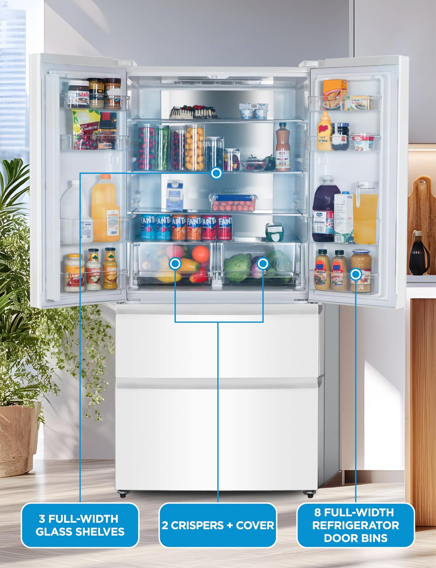 Commercial Cool 20 Cu. Ft. Top Mount Refrigerator with Freezer, 2-Door Refrigerator with Top Freezer and Adjustable Temperature Control, Ice Maker Ready, Energy Star Certified, Stainless Look