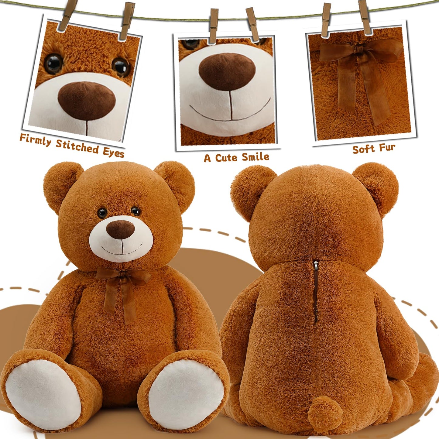 Toys Studio 47 Inch Big Teddy Bear Giant Stuffed Animal for Girls, 4 Feet Large Teddy Bear Baby Shower Party Decorations Kids Women Girlfriend Christmas Valentines Gifts, Light Brown