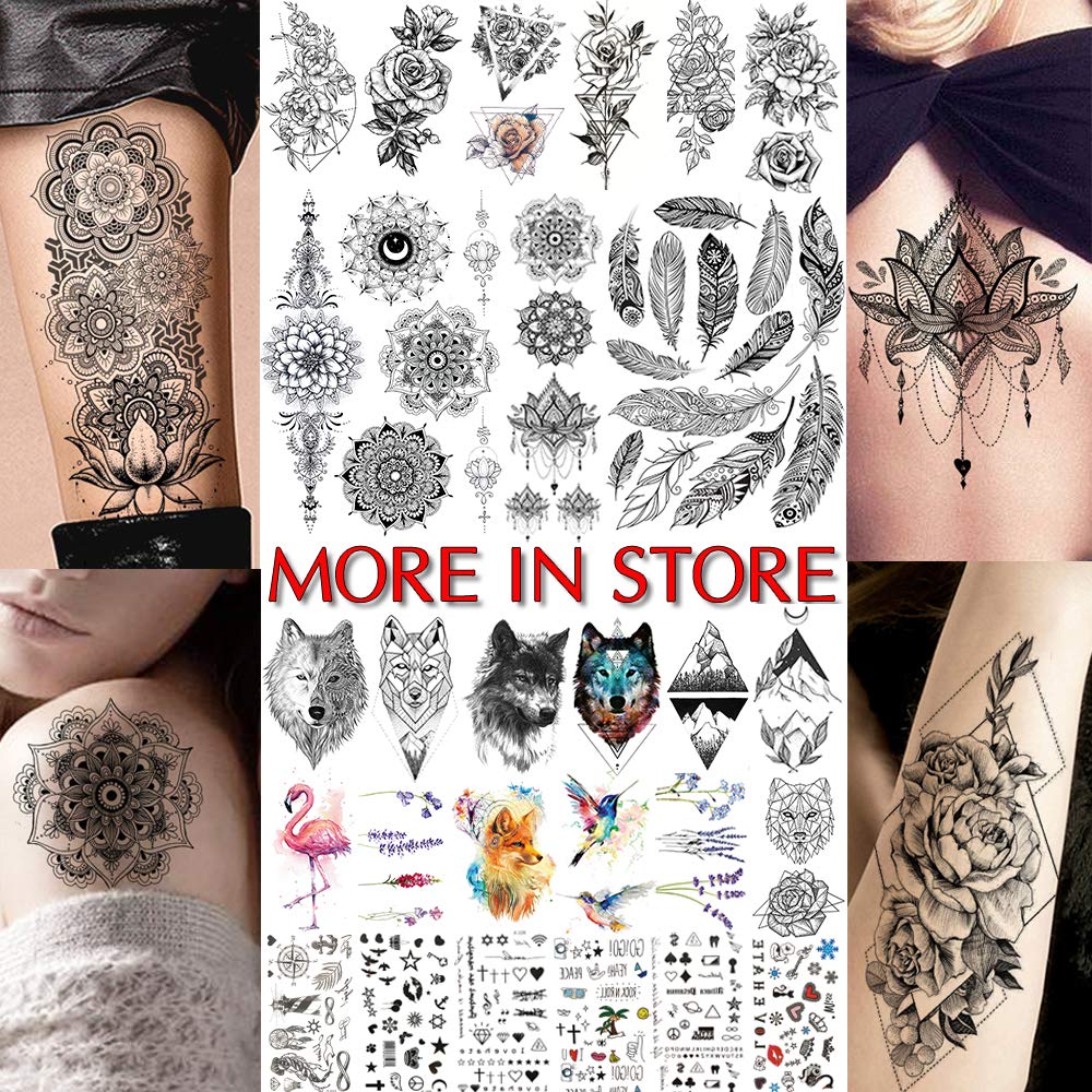 12 Sheets Beautiful Butterfly Flowers Temporary Tattoos For Women Feet Hands Body Art, Realistic Rose Peony Floral Fake Tattoo Sticker For Legs Ankle, Waterproof Lily Dreamcatcher Temp Tatoos Decals