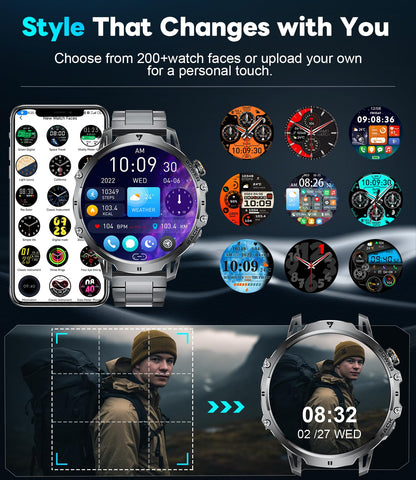 LIGE Military Smart Watches for Men(2 Bands),1000mAh/1.85" HD Large Screen Smartwatch, Flashlight/110+ Sports Modes/Sleep Monitor, Fitness Tracker Watch for Android iOS,Black