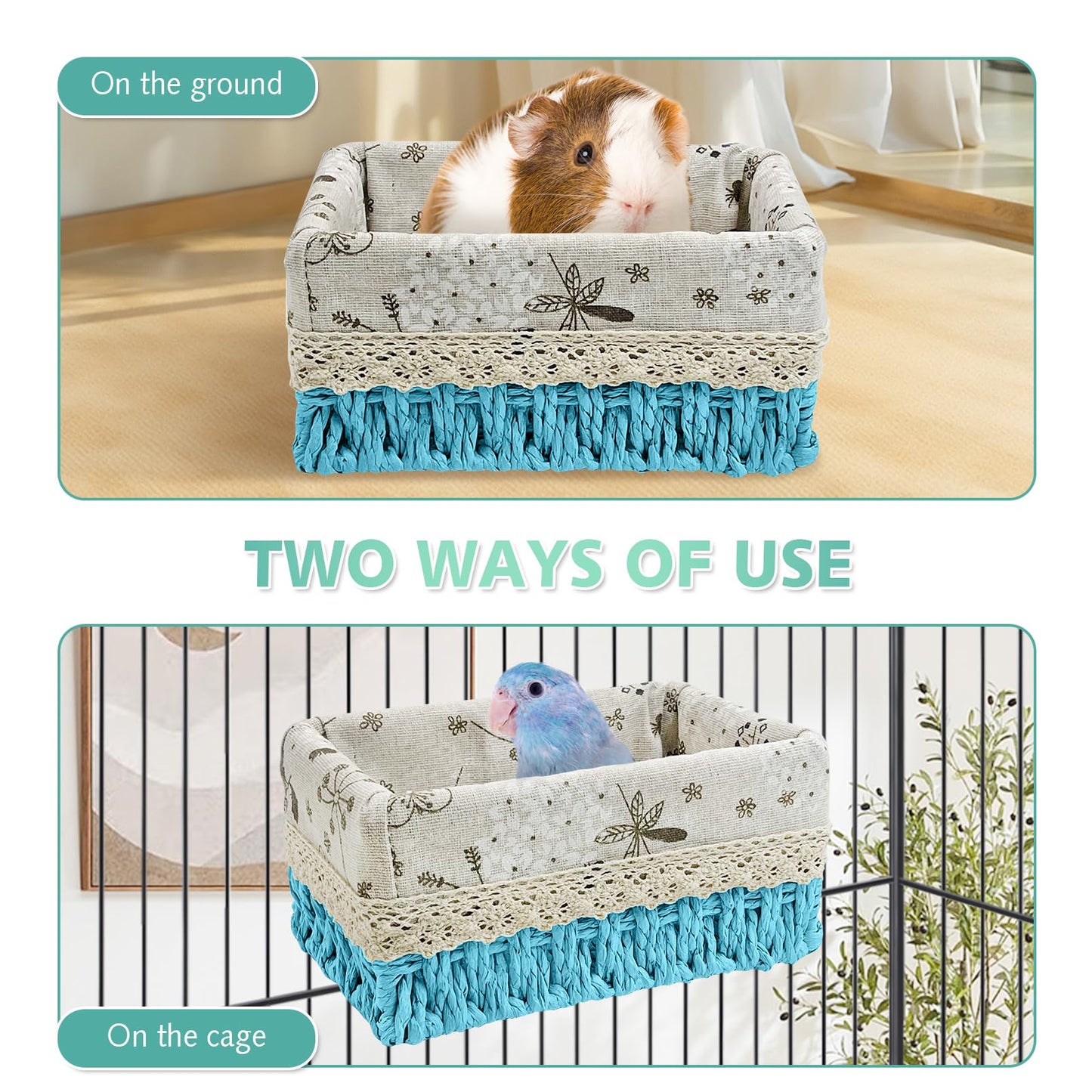 kathson Bird Nest Parrot House Birds Sleeping Bed Straw Weave All Season Hanging Hammock Bird Bed Snuggle Hut Birdcage Accessories for Parakeets Budgies Cockatiels Conures Quaker Parrot(Yellow)