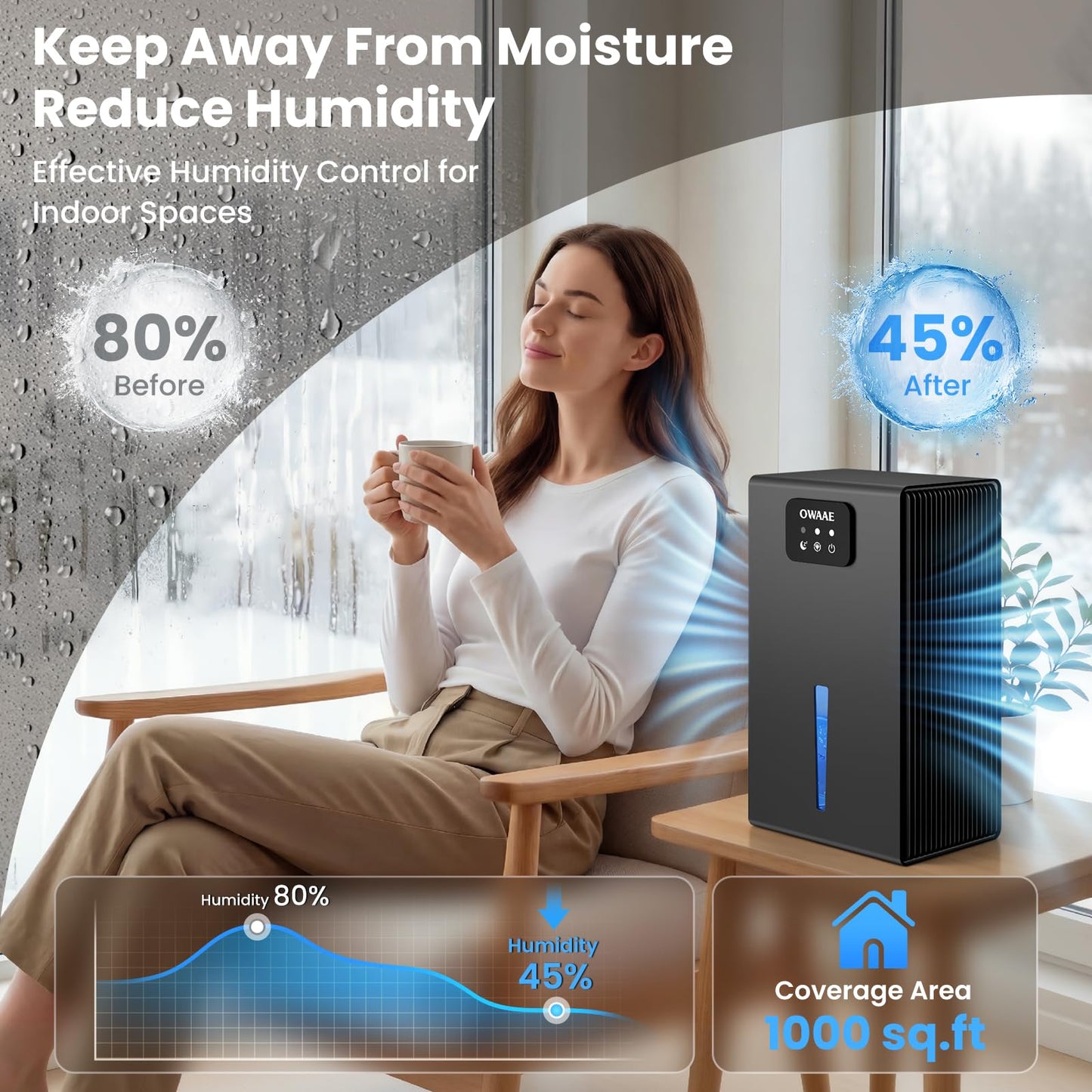 Dehumidifier, 1000 sq.ft Quiet Dehumidifiers for Home Bedroom Basement Bathroom with 95oz Water Tank, Sleep Mode Auto Shut-Off 7 Colors LED Light, Black