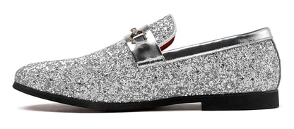 Men Loafer Metallic Textured Slip-on Glitter Sequins Fashion Wedding Dress Shoes Golden