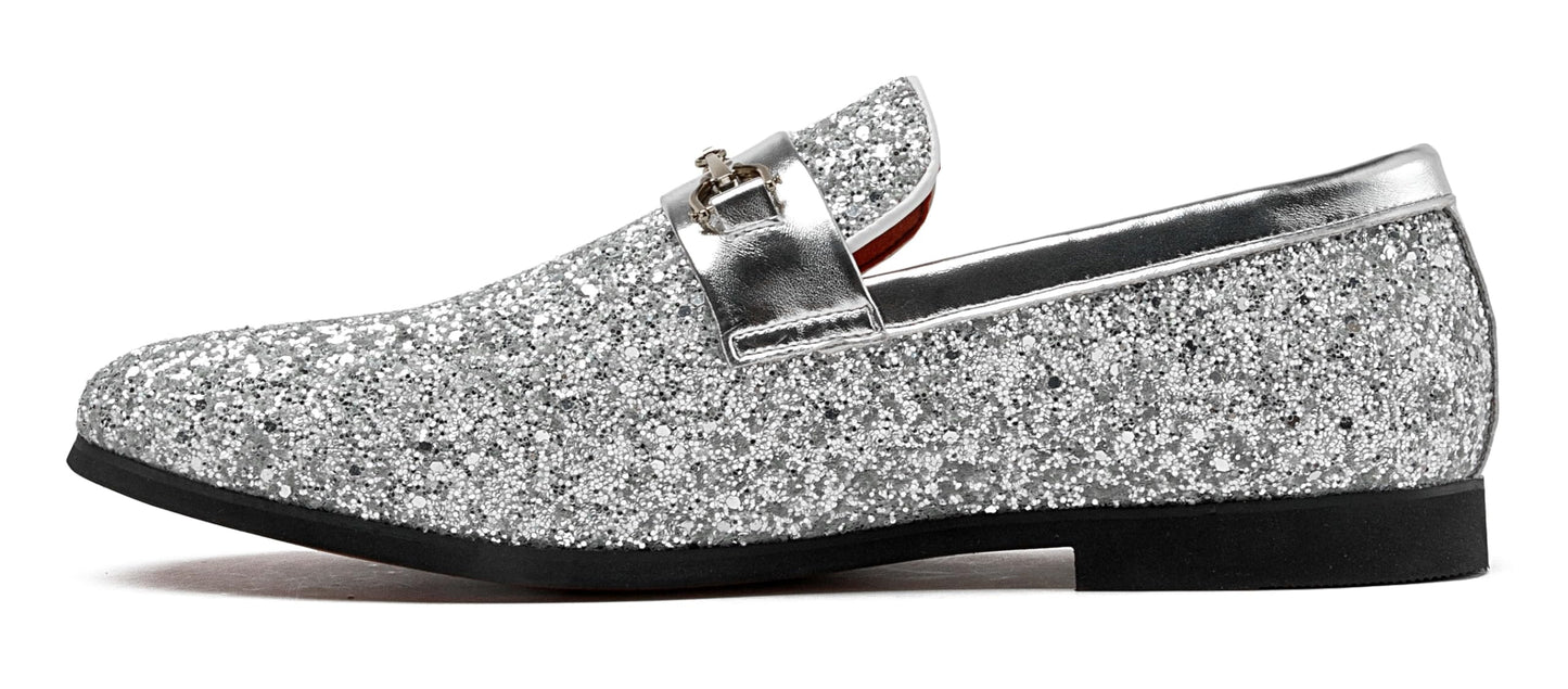 Men Loafer Metallic Textured Slip-on Glitter Sequins Fashion Wedding Dress Shoes Golden