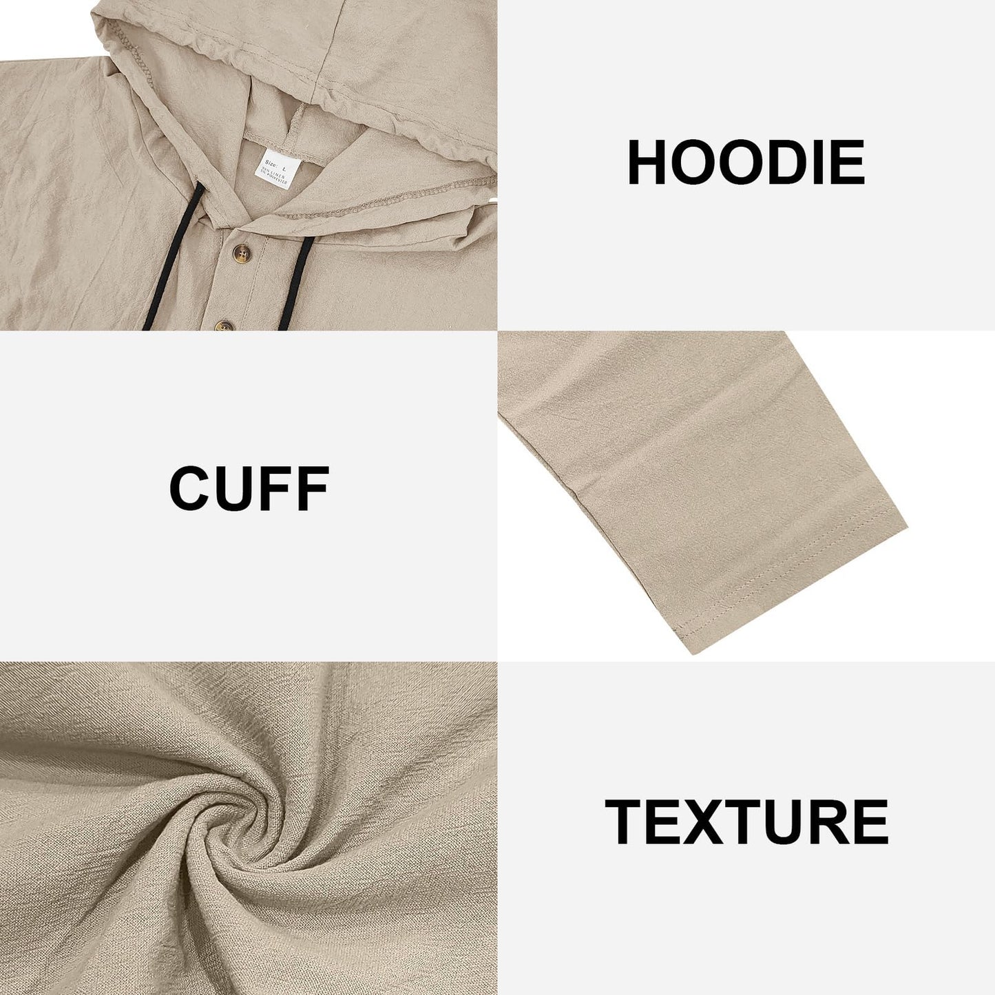 Mens Cotton Linen Hoodies Long Sleeve Button Down Shirts Casual Hawaiian Beach Yoga Sweatshirts