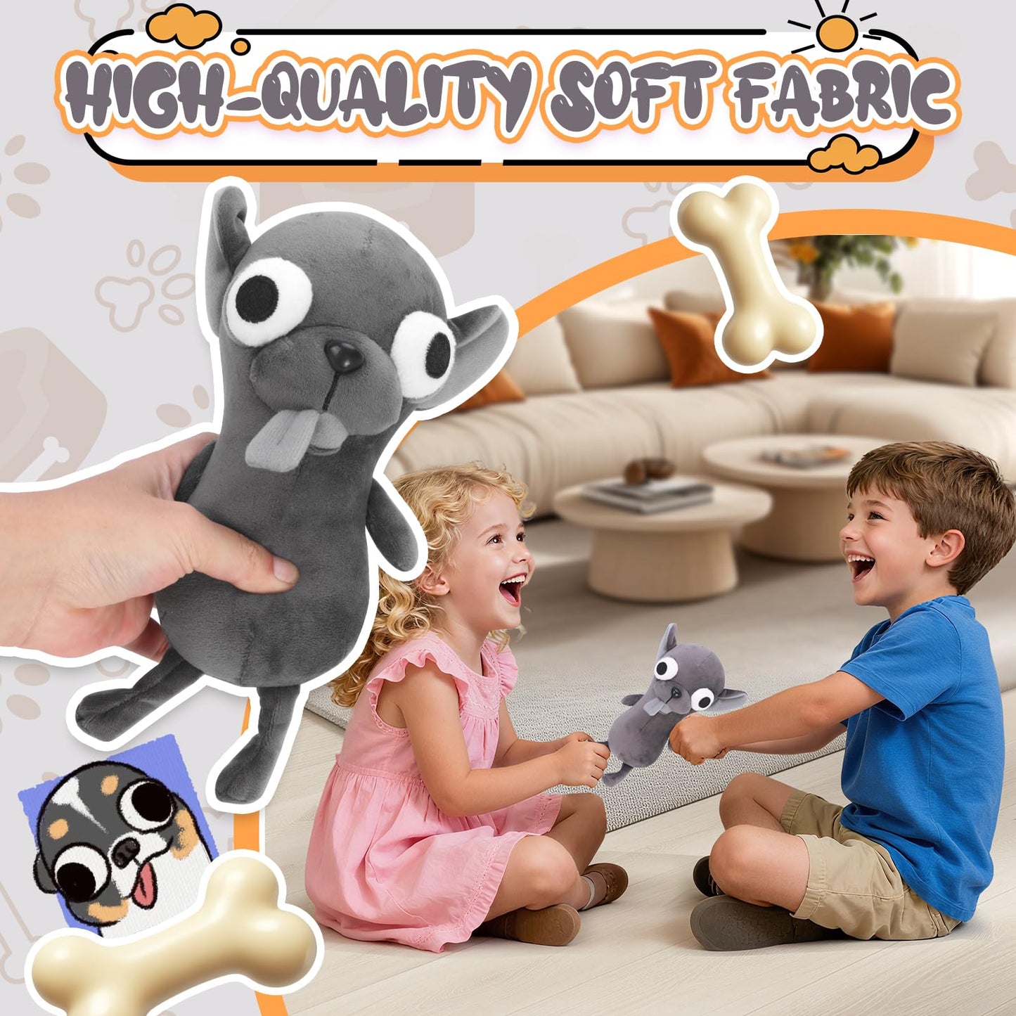 Funny Big Eyed Chihuahua Plush - Hilarious Dark Grey Chihuahua Stuffed Animal | Stress Relief Toy, Funny Desk Decor Gift for Kids & Adults (Black)