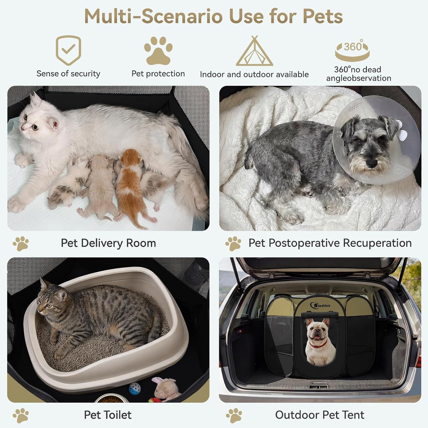 Siedihit Dog Cat Playpen, Puppy Pet Playpen Indoor for Small Dog Crate Tent Cage Outdoor, Portable Pop Up Dogs Enclosure Kennel with Carrying Case for Dogs/Cats/Rabbits(Grey, Small