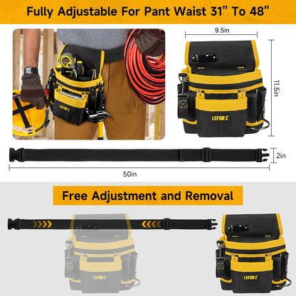 Tool Belt,Magnetic Tool Pouch,14-Pockets Tool Belts for Men,Detachable & Adjustable Tool Pouch belt for Electrician,Carpenter,Construction,Work Apron,Utility Belt,Black-Yellow