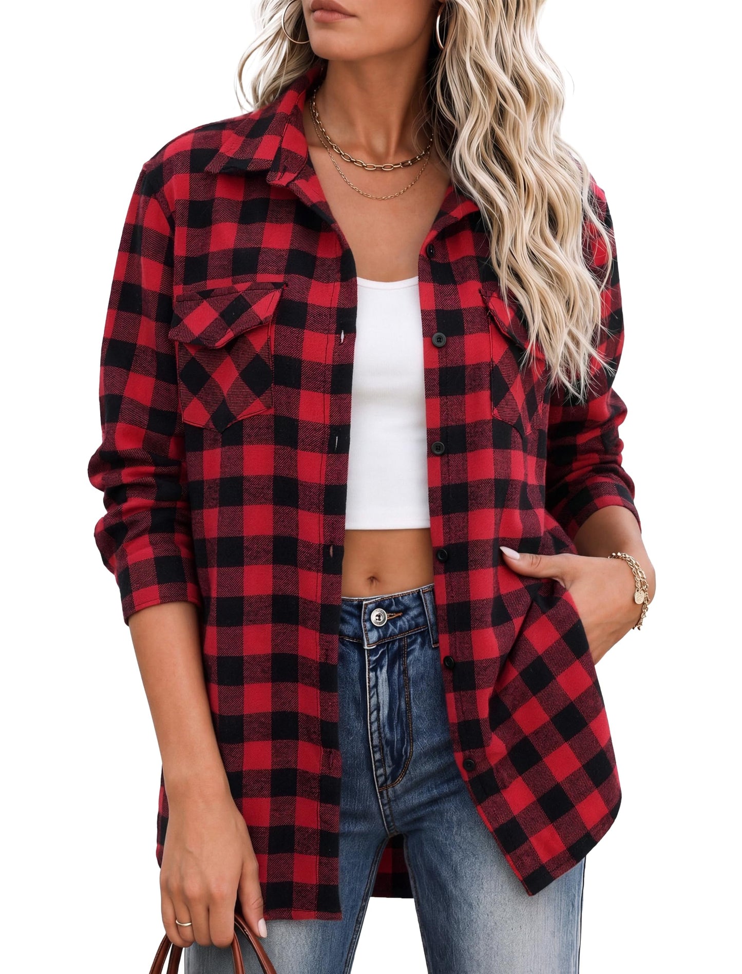 Zeagoo Flannel Shirt Women Plaid Button Down Shackets Long Sleeve Fall Tops | Cotton Brushed Flannel Shirts Lightweight Loose Fit Blouse Business Casual Office Outfits 2026 Fashion Summer Western Clothes