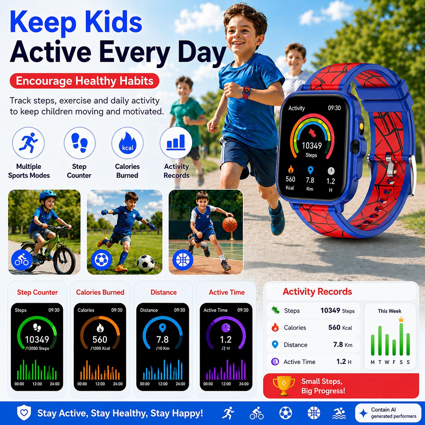 Smart Watch for Kids Boys Age 5-12, Ai Functions Games HD Touch Screen Watches with Video Camera Music Player Pedometer Heart Rate Sleep Tracker Christmas Birthday Gifts for Boys (Camouflage, 1.85")