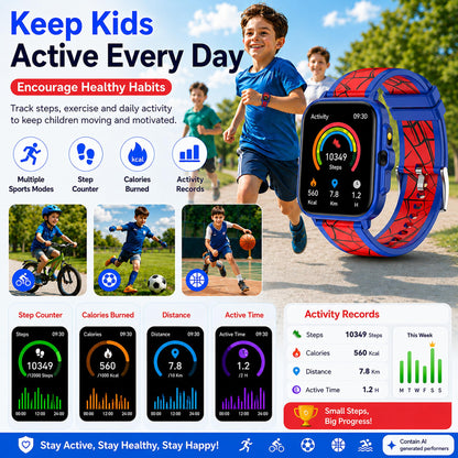 Smart Watch for Kids Boys Age 5-12, Ai Functions Games HD Touch Screen Watches with Video Camera Music Player Pedometer Heart Rate Sleep Tracker Christmas Birthday Gifts for Boys (Camouflage, 1.85")
