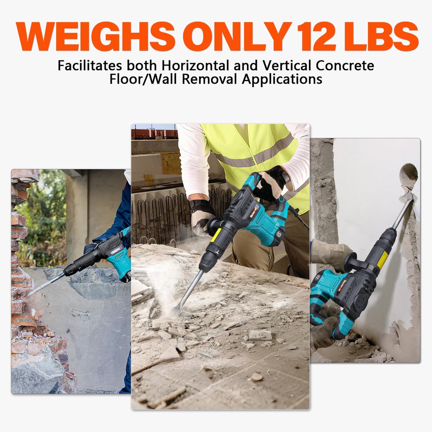 Berserker 1300W 12-Pound SDS-Max Demolition Jack Hammer 45HM,11-Amp Corded | Small Lightweight Electric Concrete Breaker for Tile Removal with Vibration Control,Trigger Lock,Carrying Case & 2 Chisels