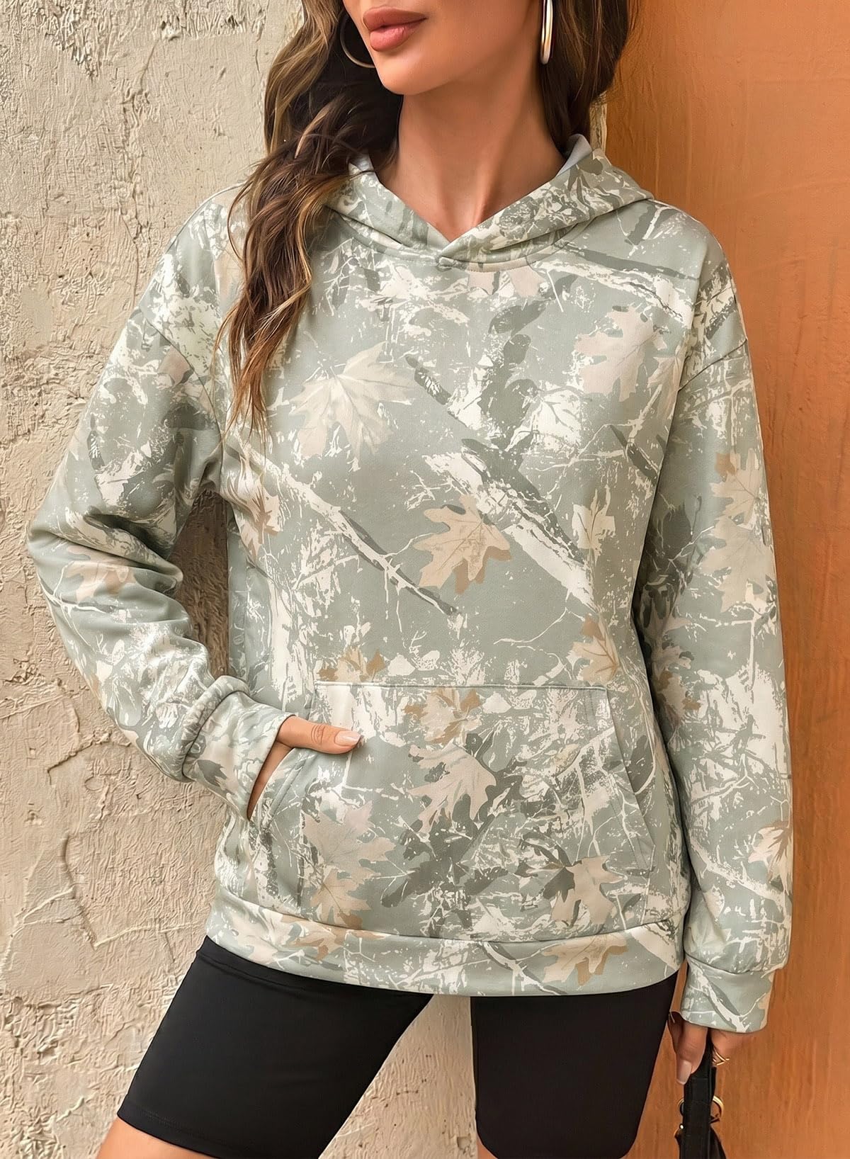 Dokotoo Hoodies for Women Long Sleeve Maple Leaf Fleece Camo Hoodie Oversized Camouflage Casual Sweatshirt Hooded Tops