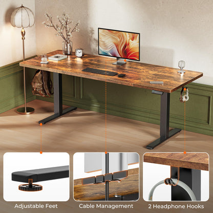 Huuger 55 x 28 Large Electric Standing Desk, Height Adjustable Computer Desk, 27.6" Deep Desktop, Stand up Gaming Office Table with 2 Hooks, 3 Preset Heights, for Home Office, Black