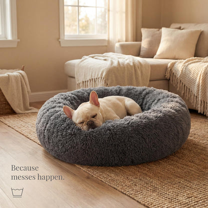 Small Calming Dogs Bed for Small Dogs Anti-Anxiety Machine Washable Fluffy Luxury Anti-Slip Waterproof Mute Base Warming Cozy Soft Pet Puppy Round Bed