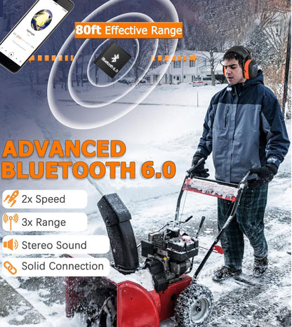 PROHEAR 037 Bluetooth 6.0 Hearing Protection Headphones with Rechargeable 1500mAh Battery, 30dB SNR Safety Noise Reduction Ear Muffs 120H Playtime for Mowing, Workshops, Snowblowing - Black