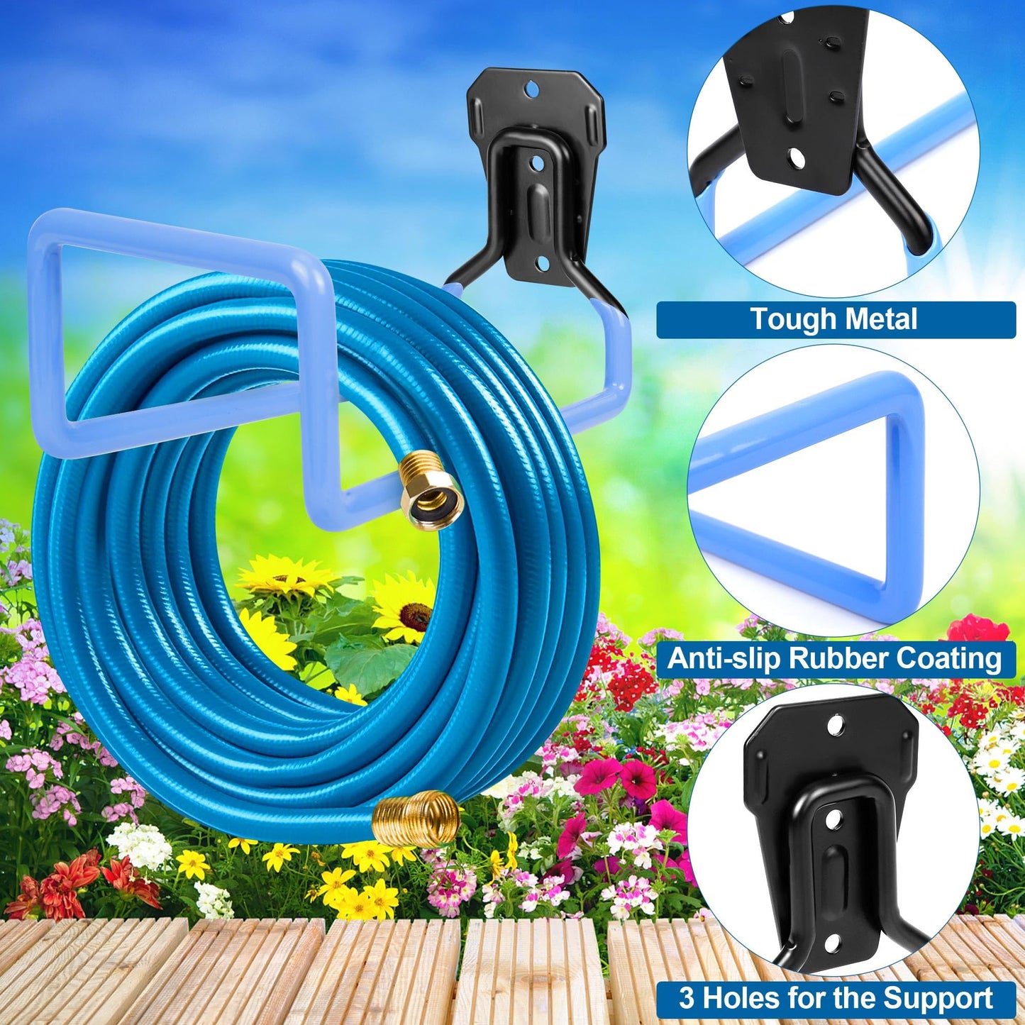 PeoMev Metal Garden Hose Holder - Heavy Duty Hose Hanger Wall Mounted Water Hose Holder for Outside Yard, Sturdy Hose Reel Hose Hooks for Water Hose, Extension Cords