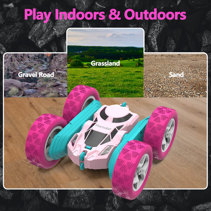 Hamdol Remote Control Car for Kids, 360° Rotating Double-Sided RC Car with LED Headlights, 4WD 2.4GHz Electric Rechargeable Toy Vehicle for Boys and Girls, Perfect Birthday