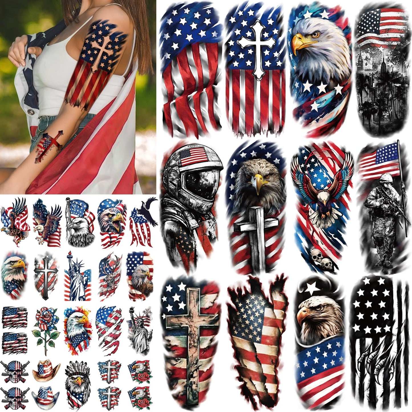 Yazhiji 36 Sheets Temporary Tattoos Stickers, 12 Sheets Fake Body Arm Chest Shoulder Tattoos for Men or Women with 24 PCS Tiny Black Tattoos