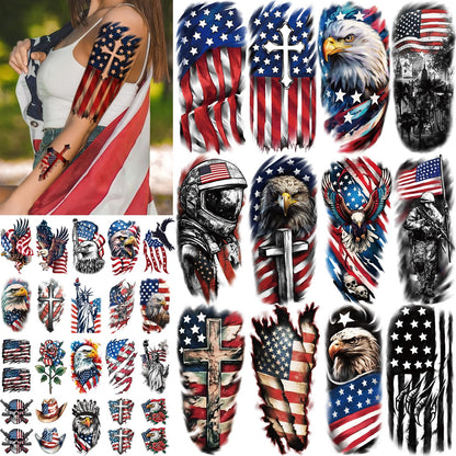 Yazhiji 36 Sheets Temporary Tattoos Stickers, 12 Sheets Fake Body Arm Chest Shoulder Tattoos for Men or Women with 24 PCS Tiny Black Tattoos