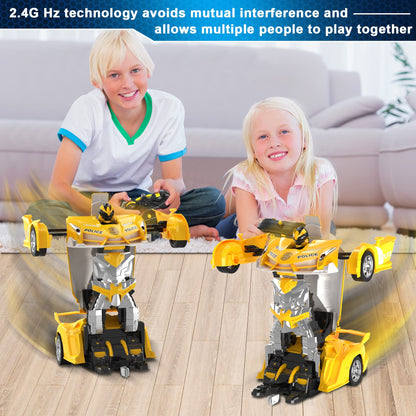 FDJ Remote Control Car - Transform Toys Car Robot, One Button Deformation to Robot with Flashing Light, 2.4Ghz 1:18 Scale Transforming Police Car Kids Toys with 360 Degree Rotating, Girls Boys Toys