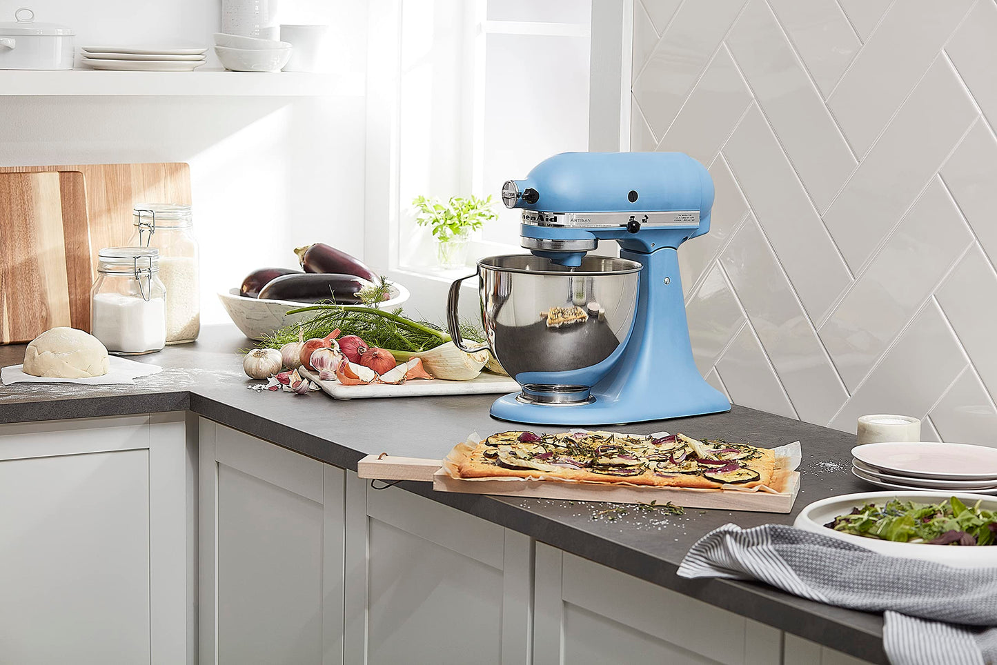 KitchenAid Artisan Series 5 Quart Tilt Head Stand Mixer with Pouring Shield KSM150PS, Almond Cream