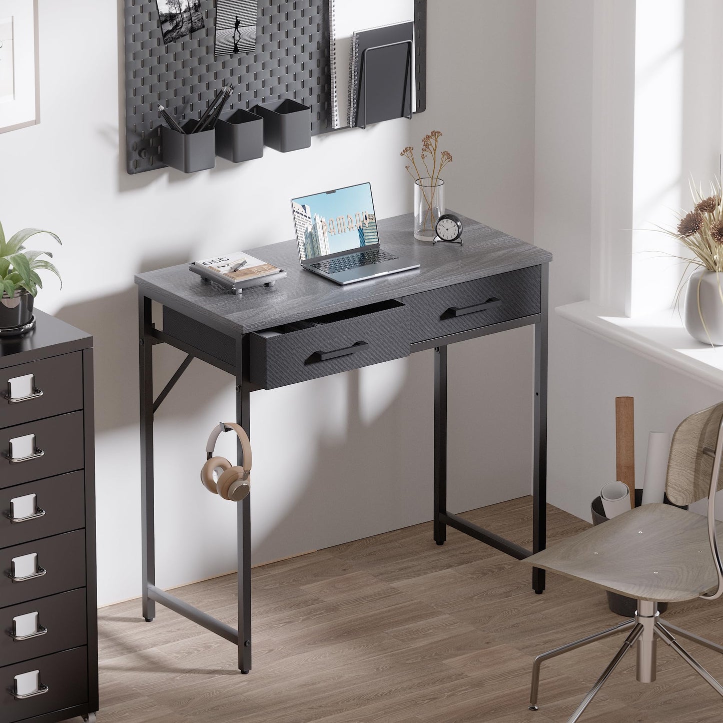 Pamray 32 Inch Small Computer Desk with 2 Drawers for Bedroom Study Writing Home Office Table for Small Spaces White