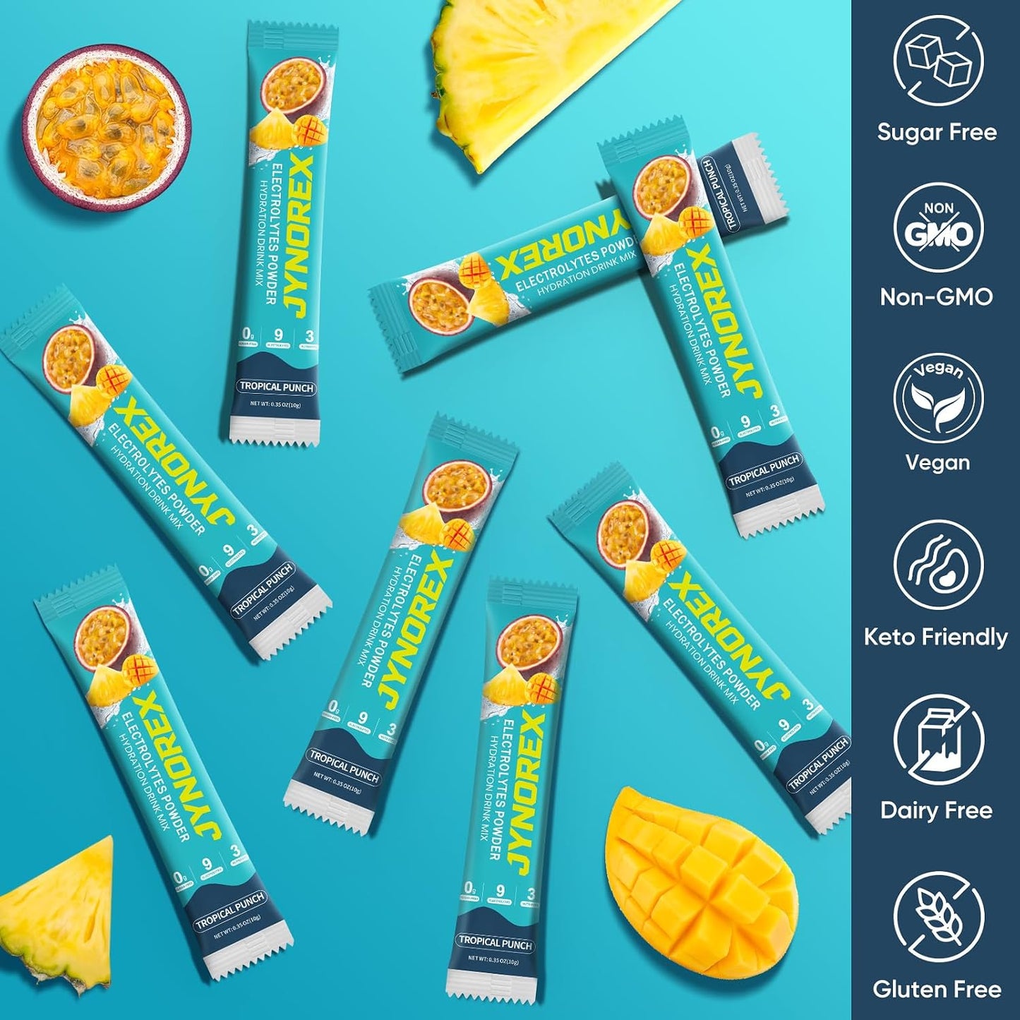 Electrolytes Powder Packets Sugar Free, 30 Sticks High Sodium Hydration Packets, Electrolyte Drink Mix with Lemon Lime Watermelon Peach Berry Kiwi Tropical Punch Lychee Cranberry, 10.5OZ