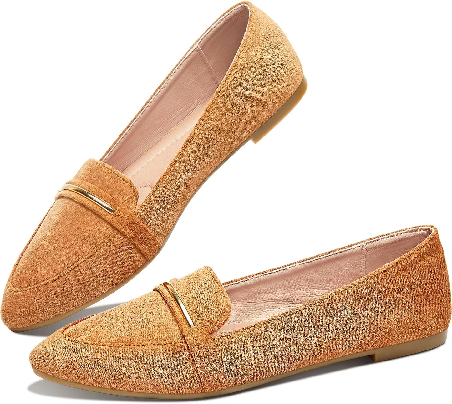 Obtaom Women's Pointy Toe Loafer Flat Comfortable Faux Suede Work Shoes,Cute Penny Loafer Slip On Ballet Flat