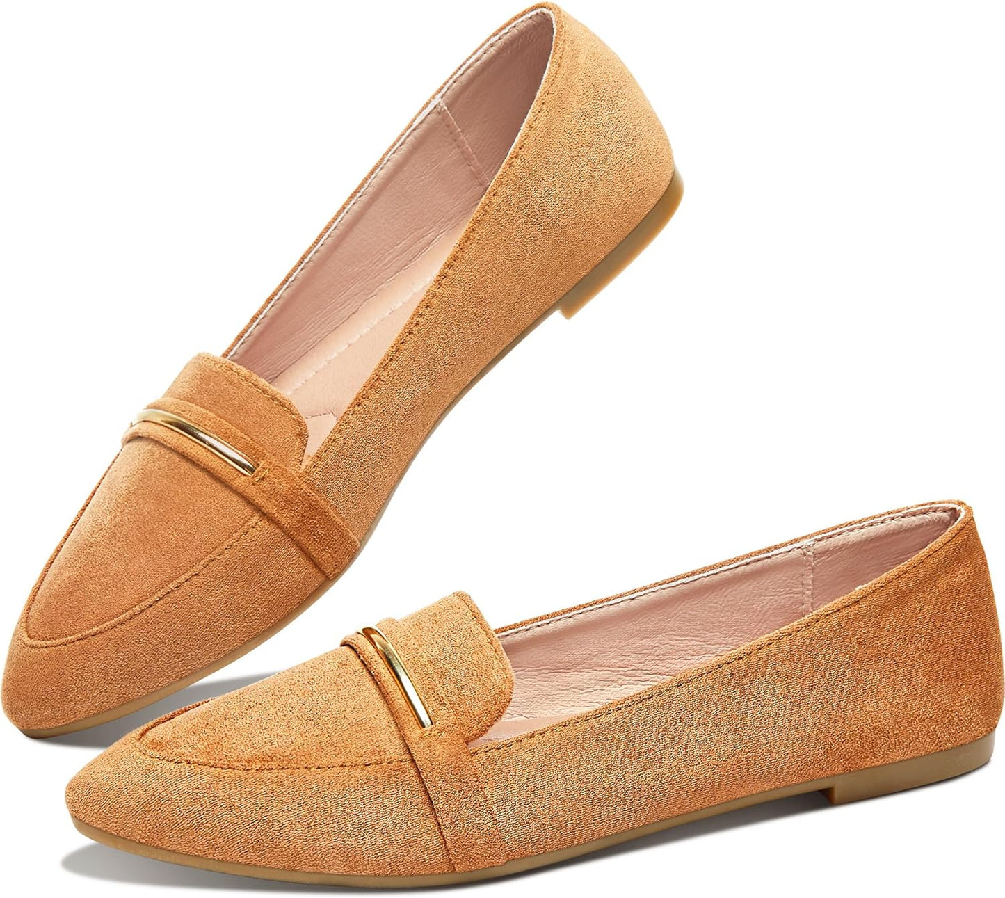 Obtaom Women's Pointy Toe Loafer Flat Comfortable Faux Suede Work Shoes,Cute Penny Loafer Slip On Ballet Flat