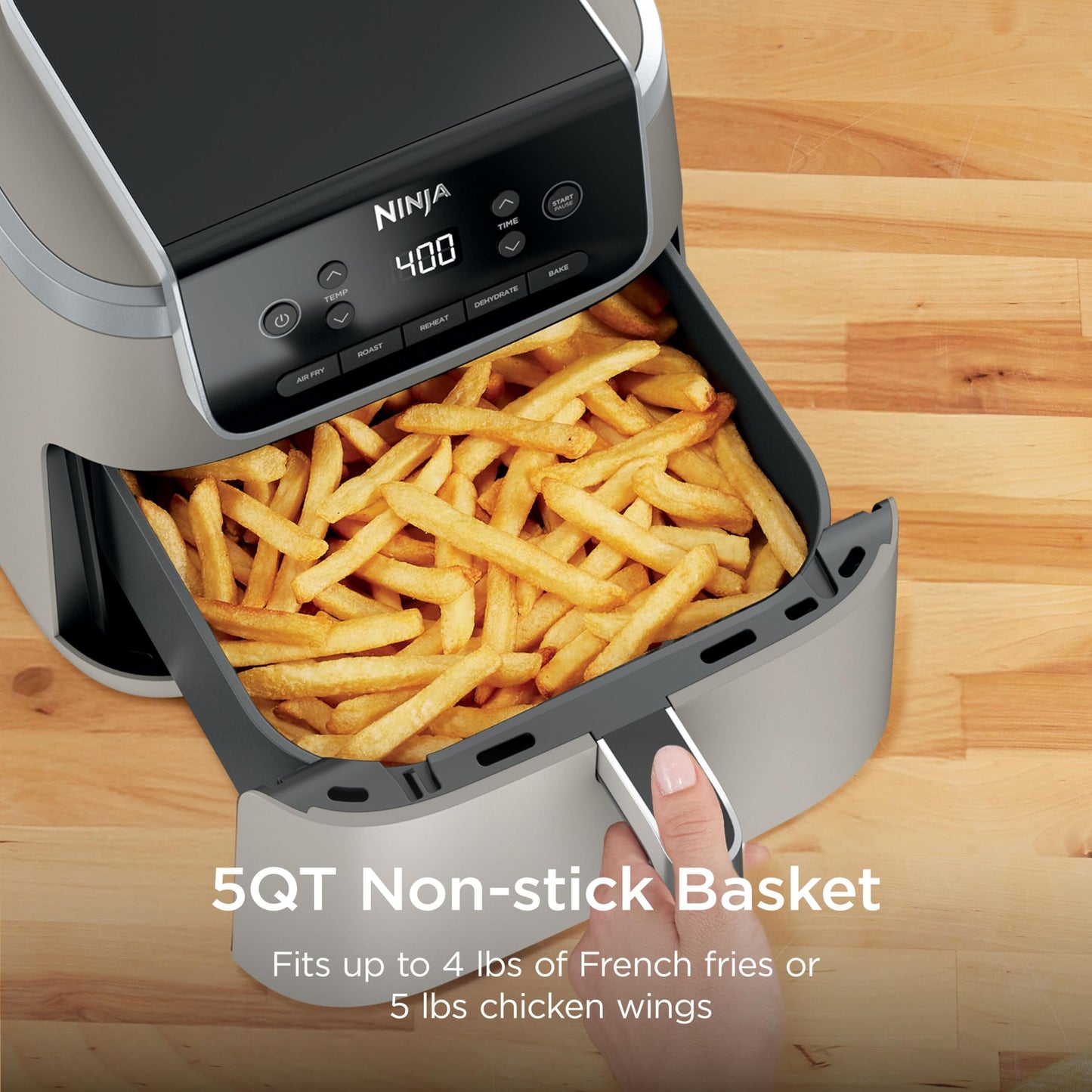 Ninja Air Fryer with Air Crisp | 5 QT Capacity fits up to 4lbs of Fries | 4-in-1 Pro Air Fry, Roast, Reheat, Dehydrate | 400°F Max Temp | 1750 Watts | W/Nonstick Basket & Crisper Plate | Grey | AF141