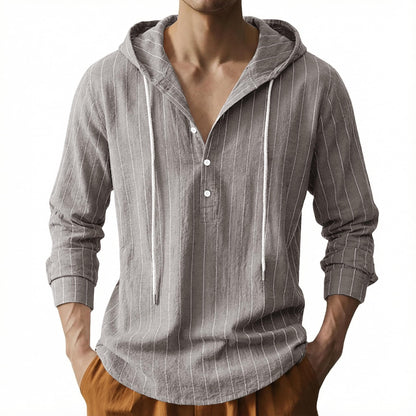 Mens Cotton Linen Hoodies Long Sleeve Button Down Shirts Casual Hawaiian Beach Yoga Sweatshirts