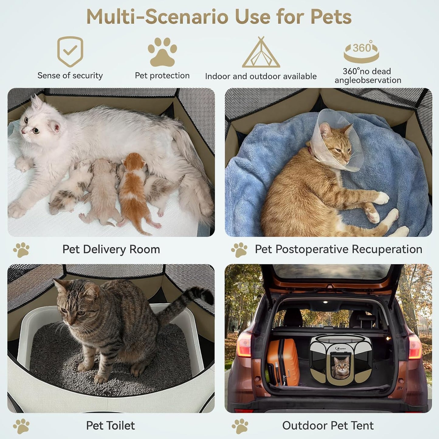 Siedihit Dog Cat Playpen, Puppy Pet Playpen Indoor for Small Dog Crate Tent Cage Outdoor, Portable Pop Up Dogs Enclosure Kennel with Carrying Case for Dogs/Cats/Rabbits(Grey, Small