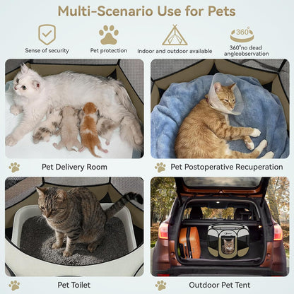 Siedihit Dog Cat Playpen, Puppy Pet Playpen Indoor for Small Dog Crate Tent Cage Outdoor, Portable Pop Up Dogs Enclosure Kennel with Carrying Case for Dogs/Cats/Rabbits(Grey, Small