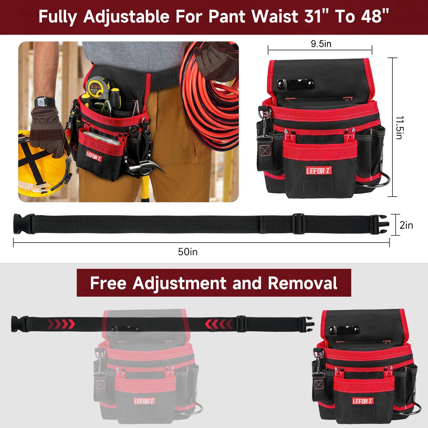 Tool Belt,Magnetic Tool Pouch,14-Pockets Tool Belts for Men,Detachable & Adjustable Tool Pouch belt for Electrician,Carpenter,Construction,Work Apron,Utility Belt,Black-Yellow