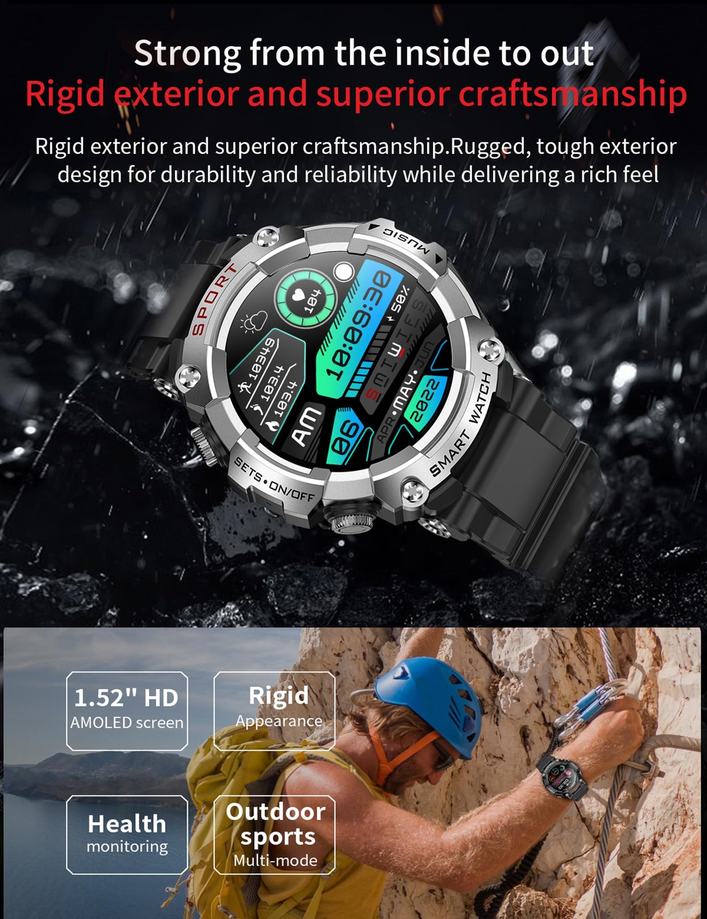 Smart Watch with Earbuds for Men, Smart Watches for Android Phones, Bluetooth Calling can Answer and Make Calls, Military Resistant Fitness, Sports Fitness Tracker with Step,Heart Rate