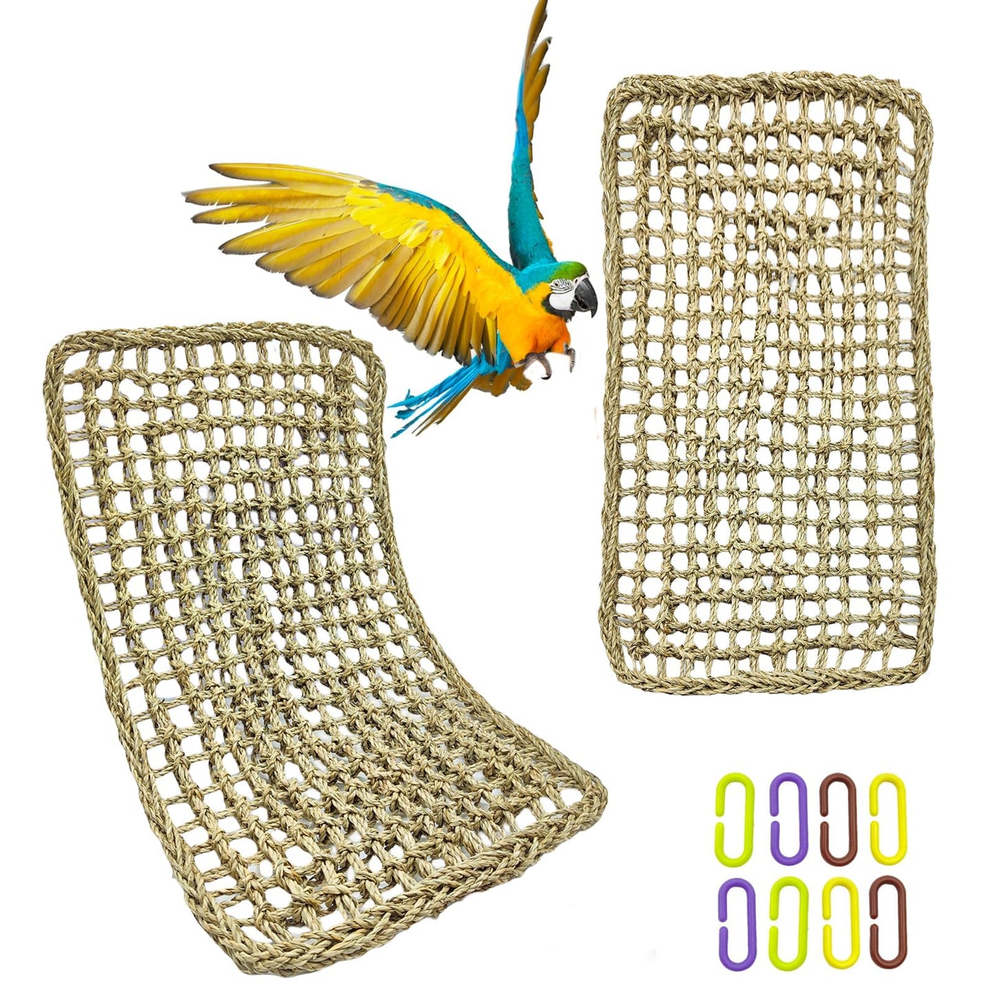 Bird Seagrass Mat 30 x 7 Inch Parrot Natural Seagrass Woven Net Hammock Parakeet Climbing Rope Ladder Mat Chew Toys Cage Accessories for Pigeon Macaw Cockatiel Conure Cockatoo Rat Bearded Dragon