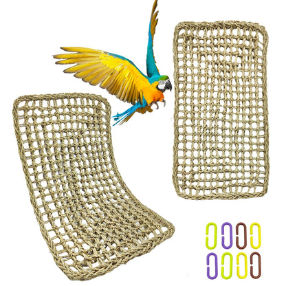 Bird Seagrass Mat 30 x 7 Inch Parrot Natural Seagrass Woven Net Hammock Parakeet Climbing Rope Ladder Mat Chew Toys Cage Accessories for Pigeon Macaw Cockatiel Conure Cockatoo Rat Bearded Dragon