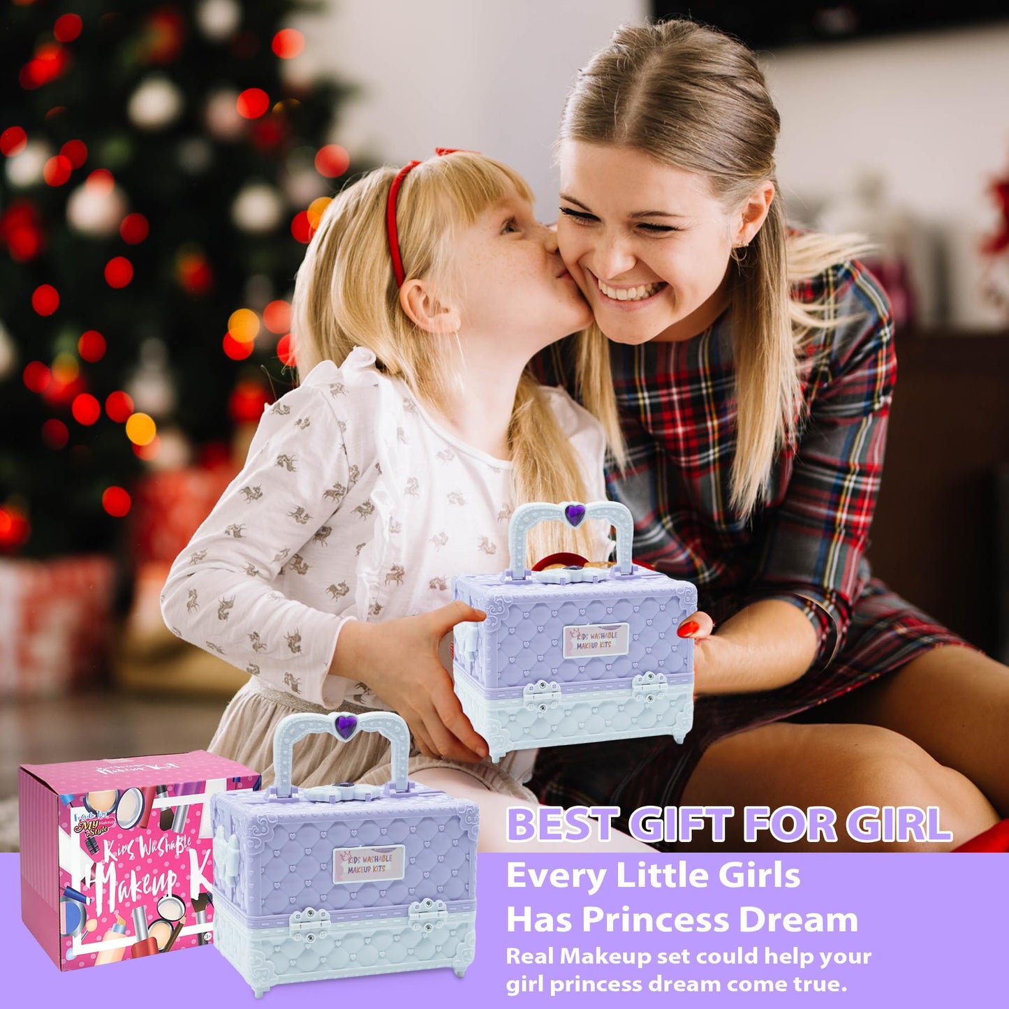 Kids Makeup Kit for Girl - 52 PCS Safe and Washable Makeup for Kids, Real Girls Makeup Kit, Toddler Makeup Kit with Cosmetic Case, Girls Toys Age 4-12, Princess Toys Birthday Gifts for Girls