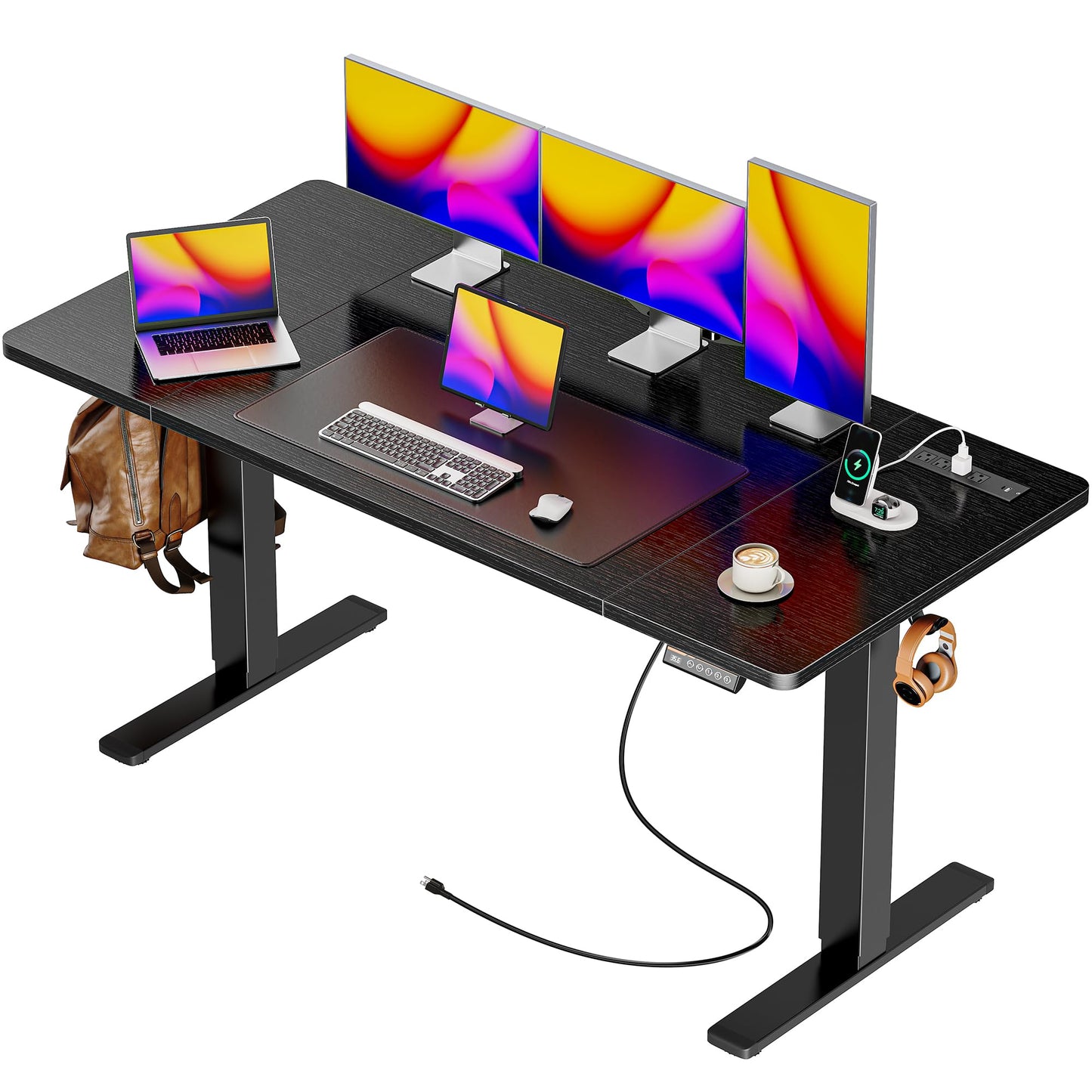 Huuger 55 x 28 Large Electric Standing Desk, Height Adjustable Computer Desk, 27.6" Deep Desktop, Stand up Gaming Office Table with 2 Hooks, 3 Preset Heights, for Home Office, Black