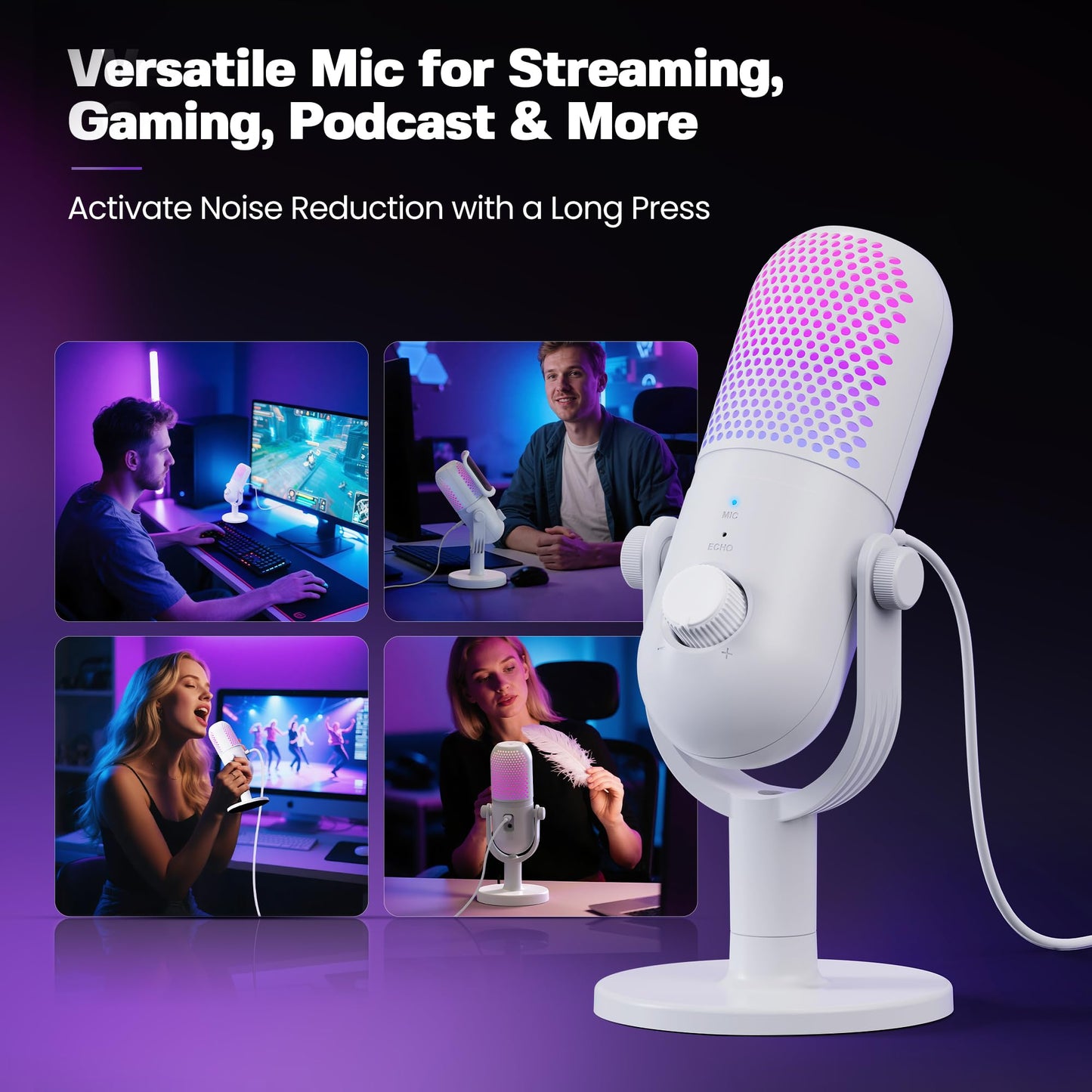 USB Microphone for PC Gaming: Condenser Microphone RGB for Gamer with Stand Mic - Recording Mic for Computer&Laptop with Qiuck Mute - Desk Podcast Mic for Podcast & Singing & Streaming & Youtube Black