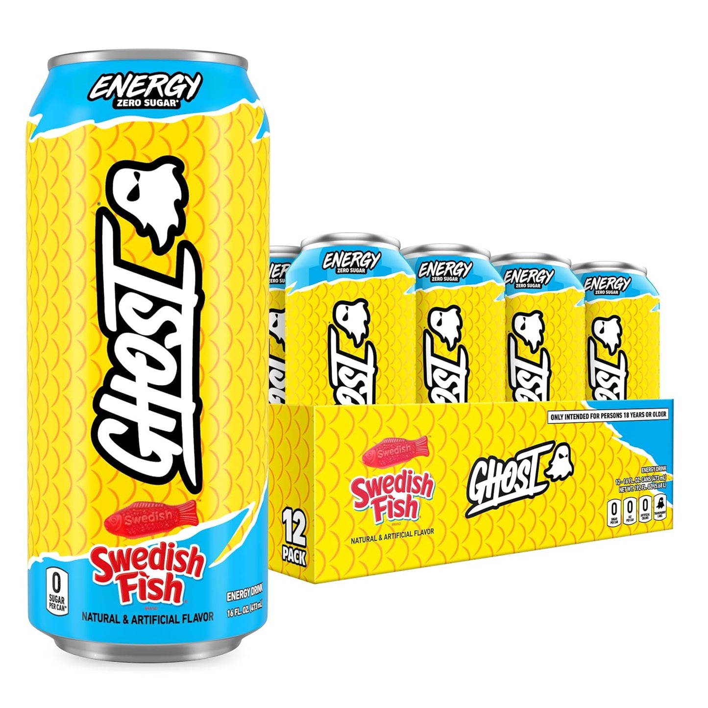 GHOST Energy Drink, Zero Sugars, 12-Pack, Cherry Limeade, 16oz | Energy & Focus Pre Workout Drink, No Artificial Colors, Gluten-Free, Vegan - 200MG Natural Caffeine, L-Carnitine, Taurine
