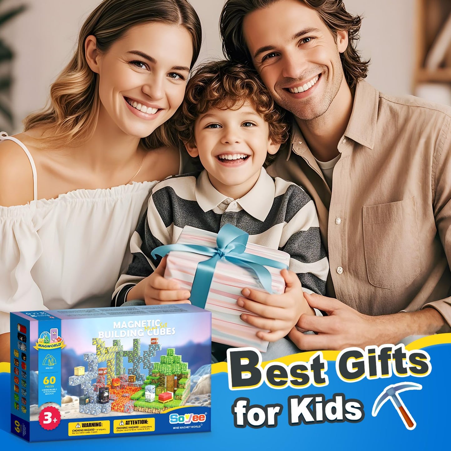 Soyee Magnetic Blocks Building Toys - Build Mine Magnet World Set Toddler Kids Sensory Toys for Boys & Girls Ages 3-5 5-7 8-12, 1'' Magnetic Cubes Game for Boys