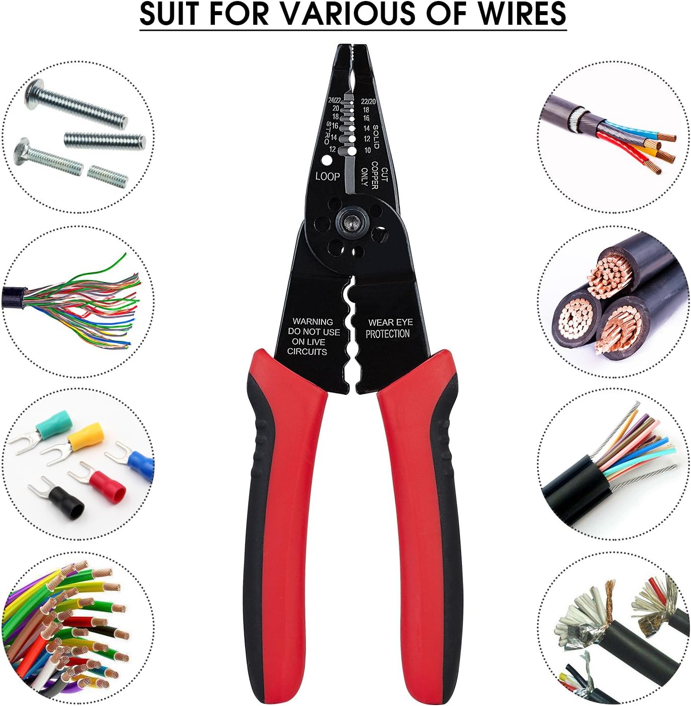 WGGE WG-015 Professional 8-inch Wire Stripper/wire crimping tool, Wire Cutter, Wire Crimper, Cable Stripper, Wiring Tools and Multi-Function Hand Tool